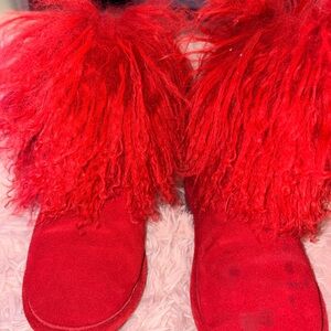 BearPaw Vibrant Red Fuzzy Boots